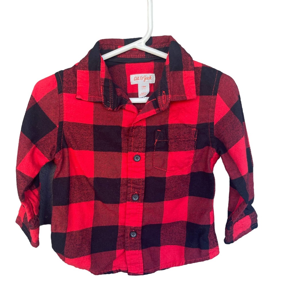 Cat & Jack‎ Flannel Shirt Boys 18mo Red Black Buffalo Check Lumberjack Button Up